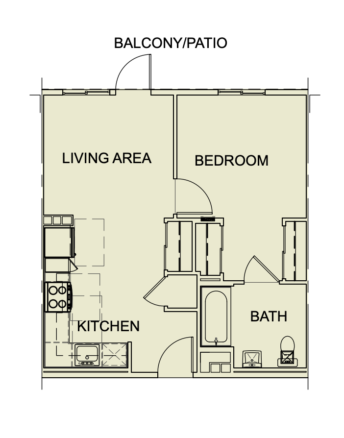One Bedroom/ One Bath - 554 SF