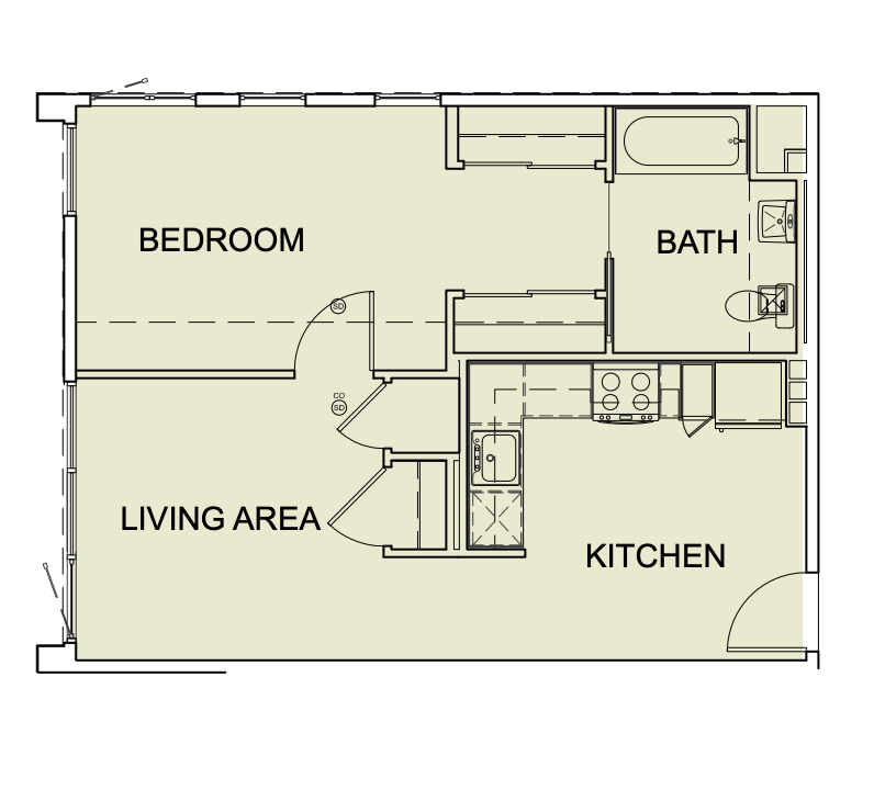 One Bedroom/ One Bath - 630 SF Unit Type A5