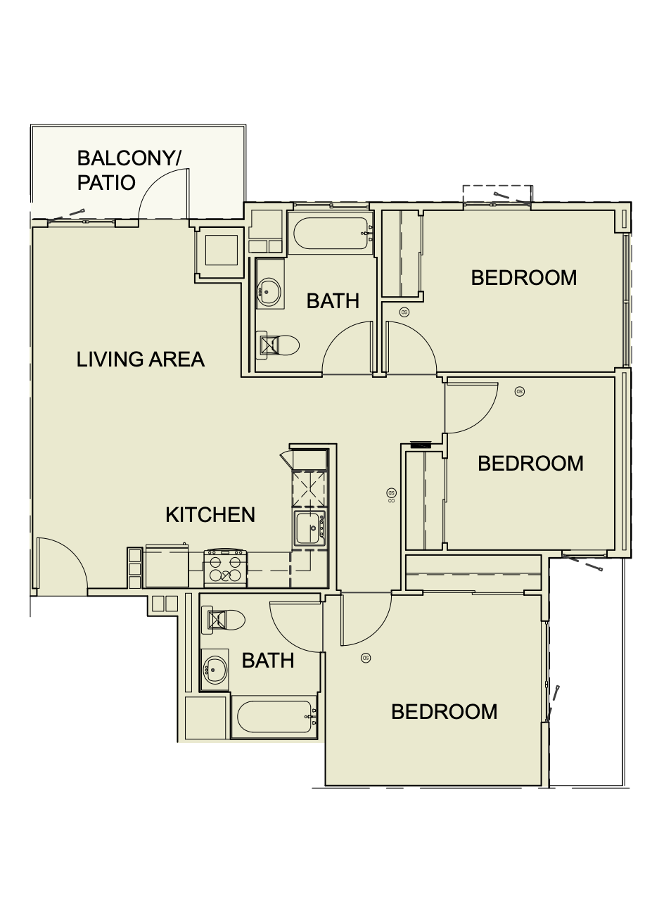 Three Bedroom/ Two Bath - 1035 SF Unit type c4