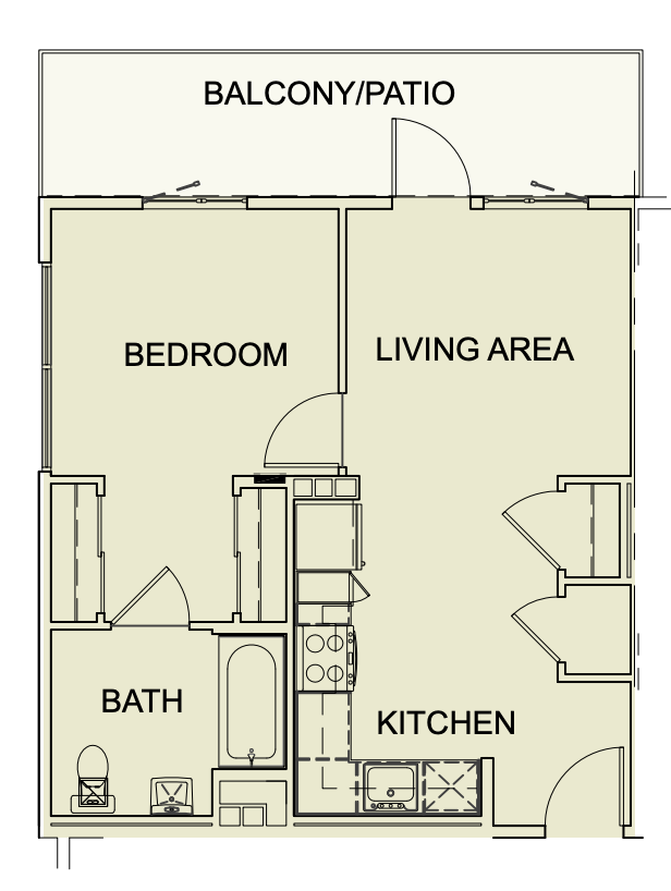 Unit type A2 One Bedroom/ One Bath - 554 SF