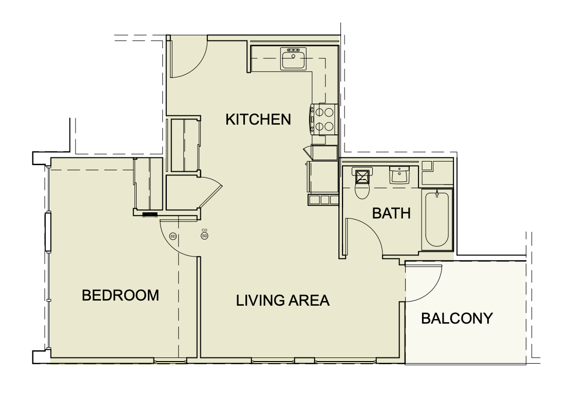 One Bedroom/ One Bath - 668 SF Unit type A4